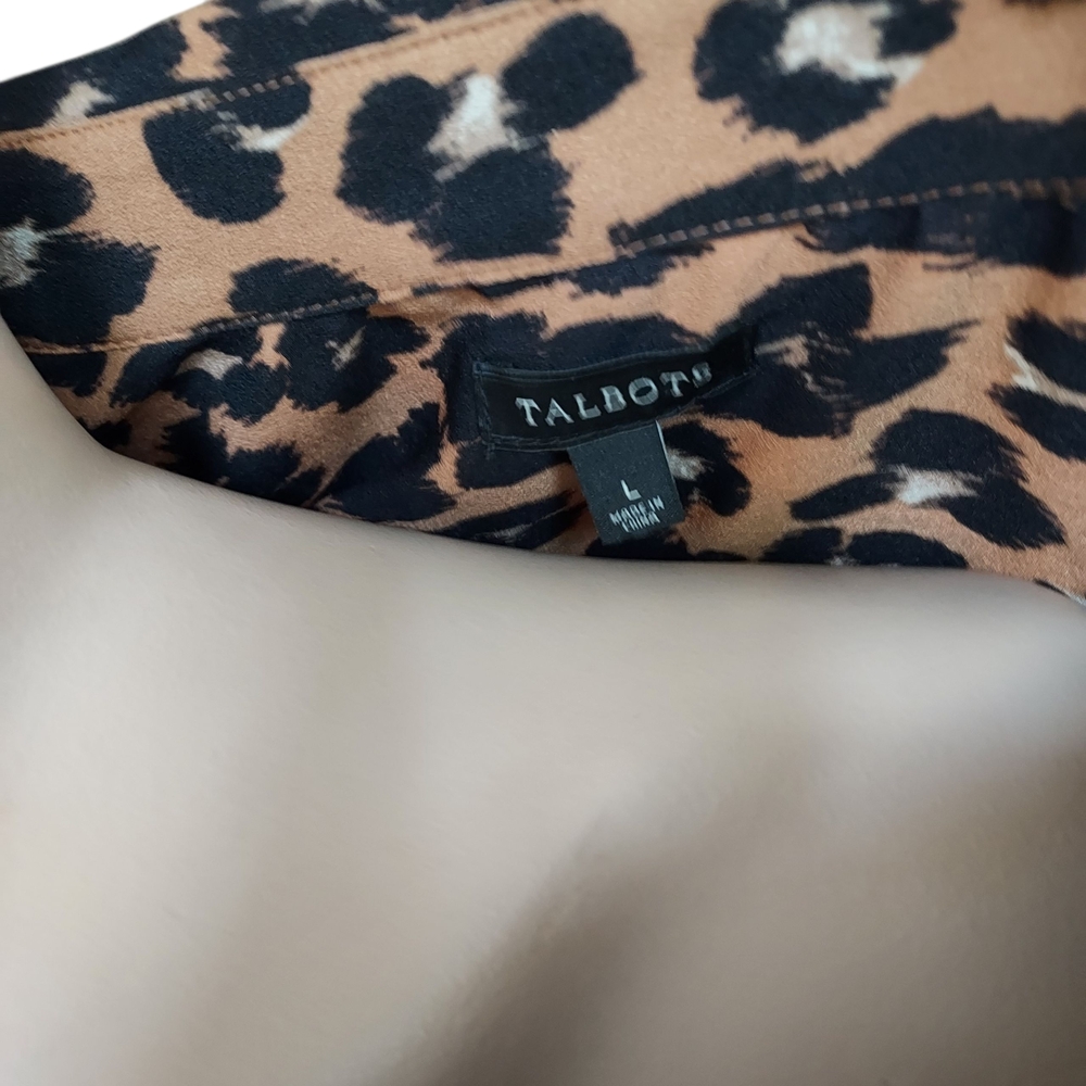 Talbots Cheetah Print Button Down Long Sleeve Womens Top Size Large - Picture 3 of 15